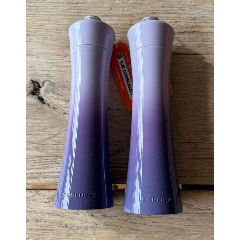 Le Creuset Acrylic Modern Manual Salt & Pepper Mill 8 in Blue Bell Purple NEW